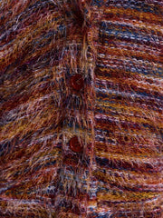 Cozy textured knit cardigan with buttons in a multicolor rust and blue blend.