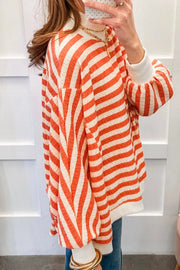 Striped Textured Stand Neck Oversized Shirt, model styling view