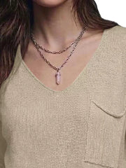 V-neck Chest Pocket Knit Top in Black, view 20