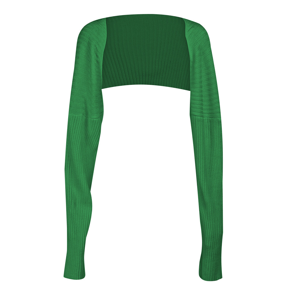 Ribbed knit shrug in Army Green with extended sleeves and a cropped fit.