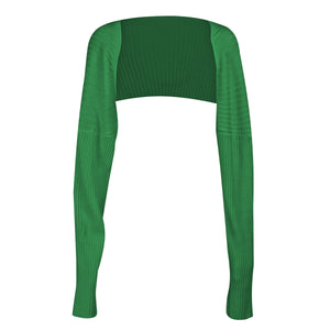 Ribbed knit shrug in Army Green with extended sleeves and a cropped fit.