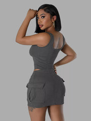 Ribbed Knit Two-piece Bodysuit And Skirt Set