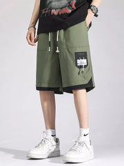 Men's Plus Size Drawstring Cargo Shorts in Cream, front view
