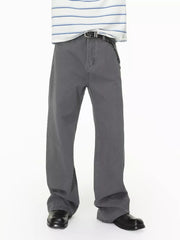 Men's relaxed fit cotton jeans in charcoal grey, with a buttoned fly and belt loops.