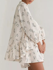 Charming Floral Balloon Sleeve Two-piece Set