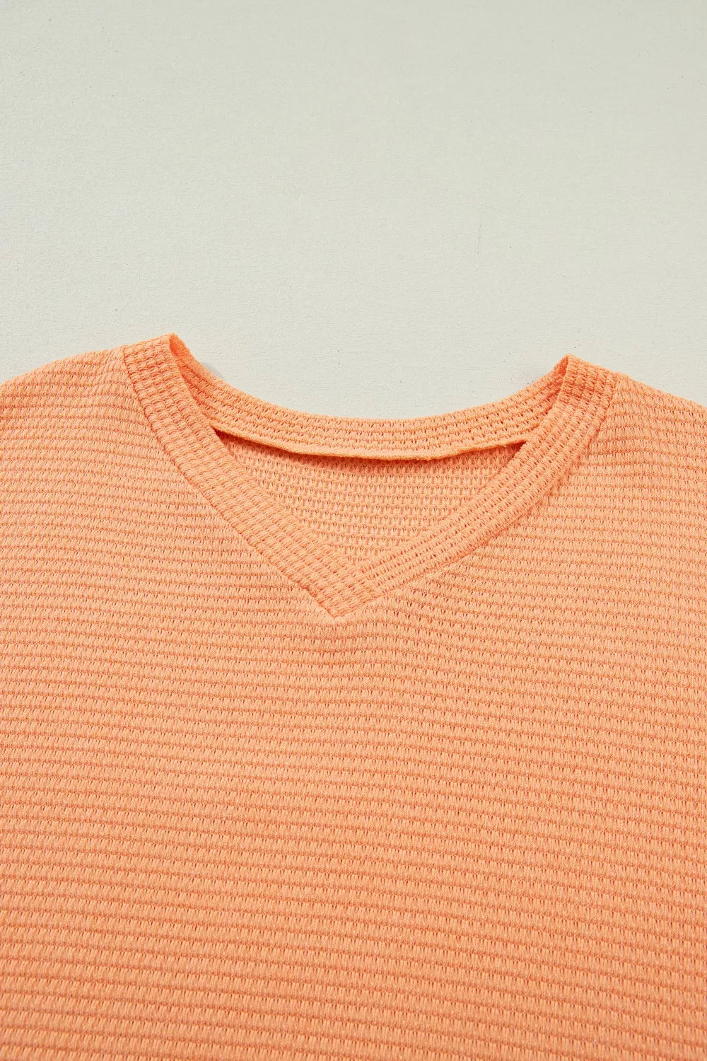 Sherbet waffle knit V-neck t-shirt with textured fabric detail