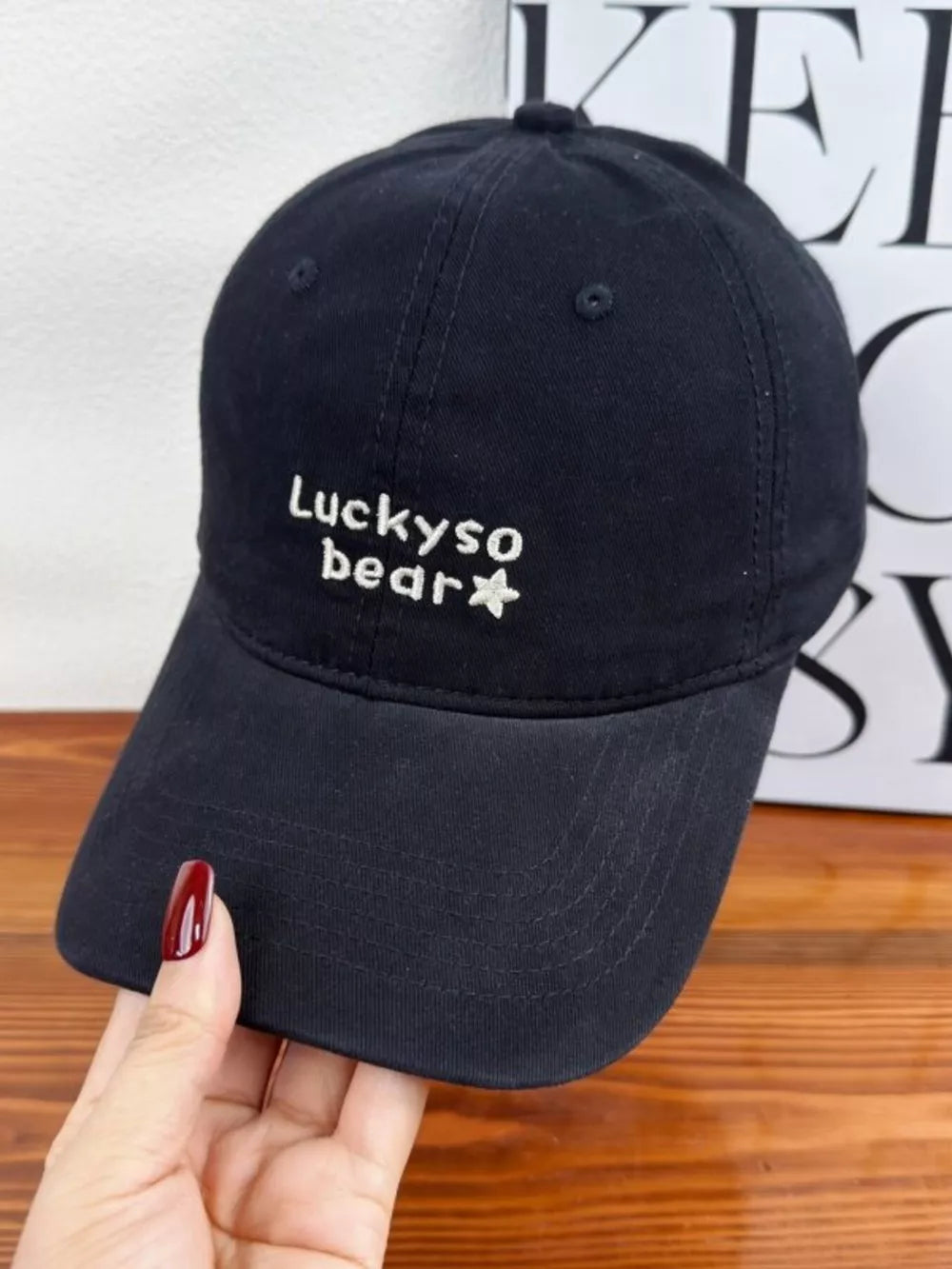 Bear Embroidered Baseball Cap, front view
