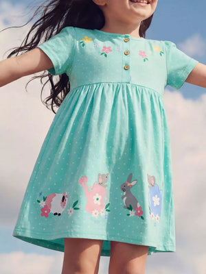 Children's Bunny Print Button Detail Dress, front view