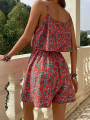 Floral Print Spaghetti Strap Romper, fabric detail
