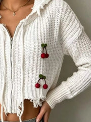 Cherry Knit Zip-up Hooded Sweater in Black, view 11