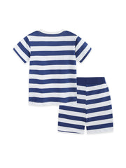 Boys' striped cotton t-shirt and boxer shorts set in blue and white.
