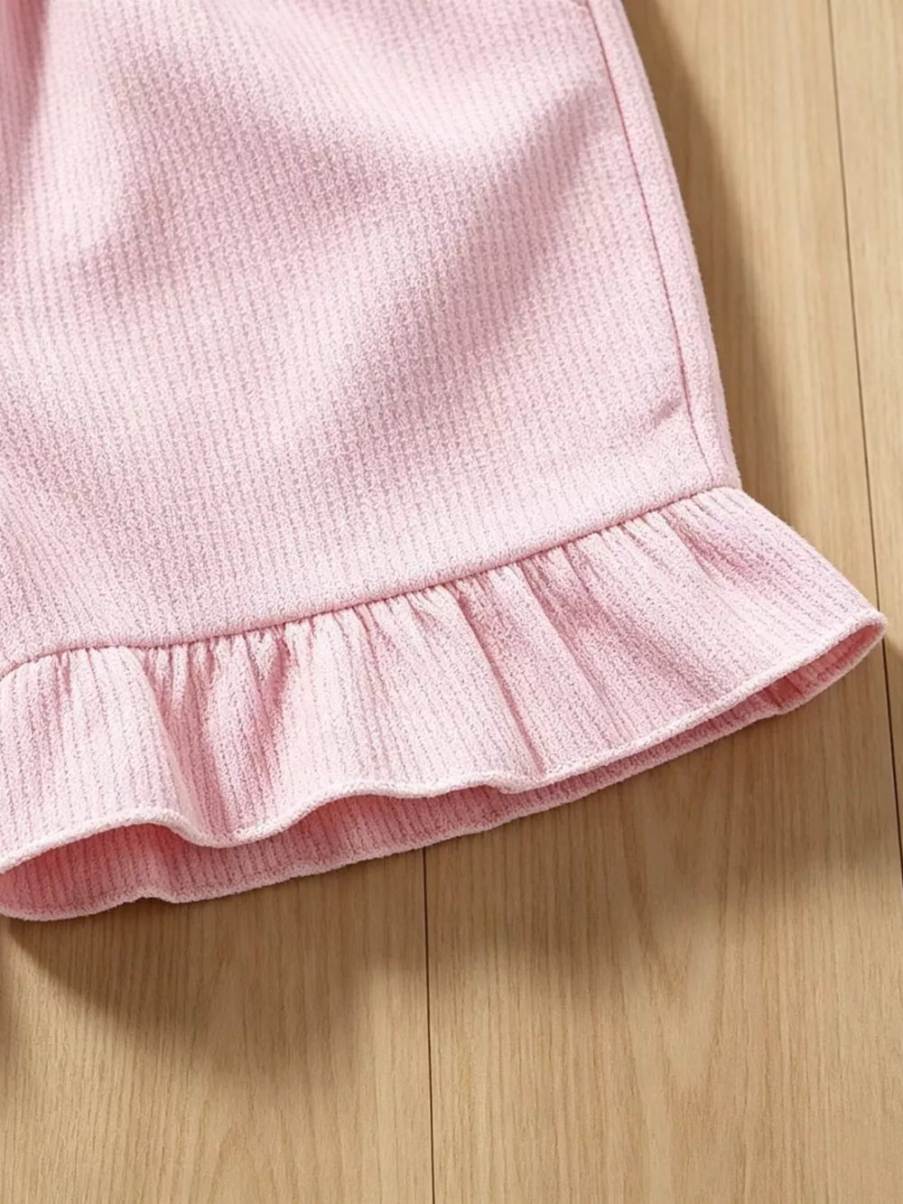 Children's Graphic Round Neck Tee And Shorts Set in Pink, back view