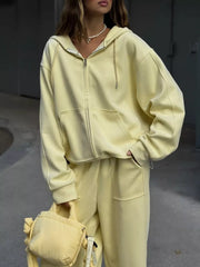 Oversized Zip-up Hoodie And Wide-leg Pants Set, side view
