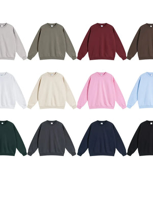 Oversized crewneck sweatshirt with subtle shoulders in multiple colors: gray, olive, tan, blush pink, white, light blue