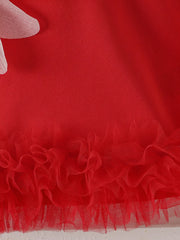 Children's Flower Sleeveless Round Neck Dress in Red, model styling view