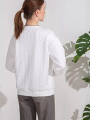 Textured Knit Crewneck Sweatshirt in White, side view