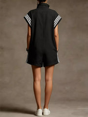 Striped Zip Front Romper, back view