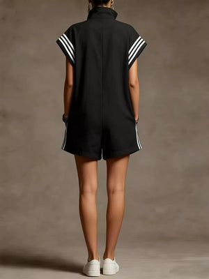 Striped Zip Front Romper, back view