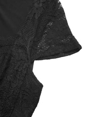 Black lace bodysuit with sweetheart neckline and cap sleeves