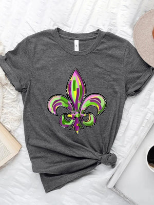 Dark Gray graphic tee with a colorful Mardi Gras Fleur-de-Lis design.