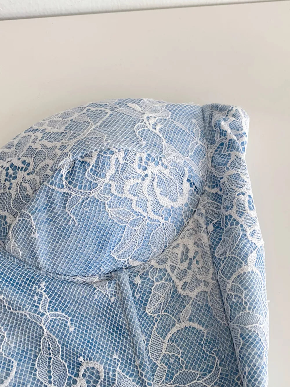 Blue floral lace tube top with corset detail