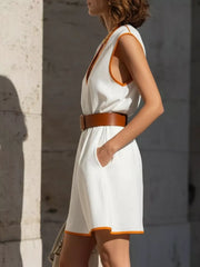 Vibrant Contrast Trim V-neck Dress