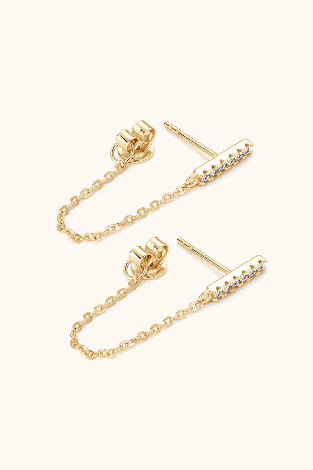Gold chain cascade bar earrings with cubic zirconia accents