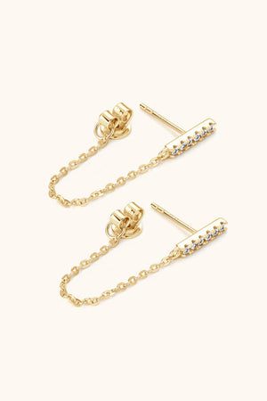 Gold chain cascade bar earrings with cubic zirconia accents