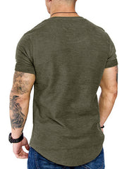Men's army green slim fit round neck t-shirt with textured fabric