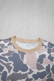 Camouflage Short Sleeve Top And Skirt Set, fabric detail