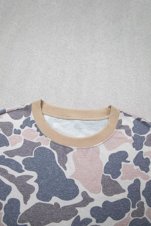 Camouflage Short Sleeve Top And Skirt Set, fabric detail