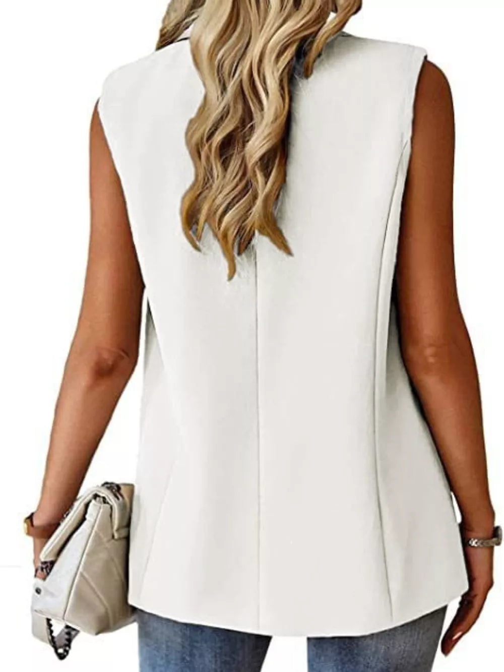 One Button Blazer Vest in Navy, fabric detail