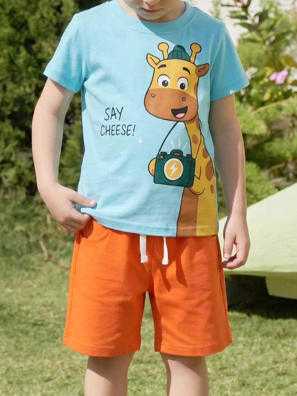 Children's Giraffe T-shirt And Shorts Set, front view