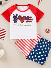 Baby patriotic peace love america set with graphic tee and striped & star shorts