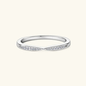 Silver moissanite chevron contour band ring with pave set stones