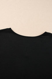 Black dolman sleeve blouse with round neckline detail