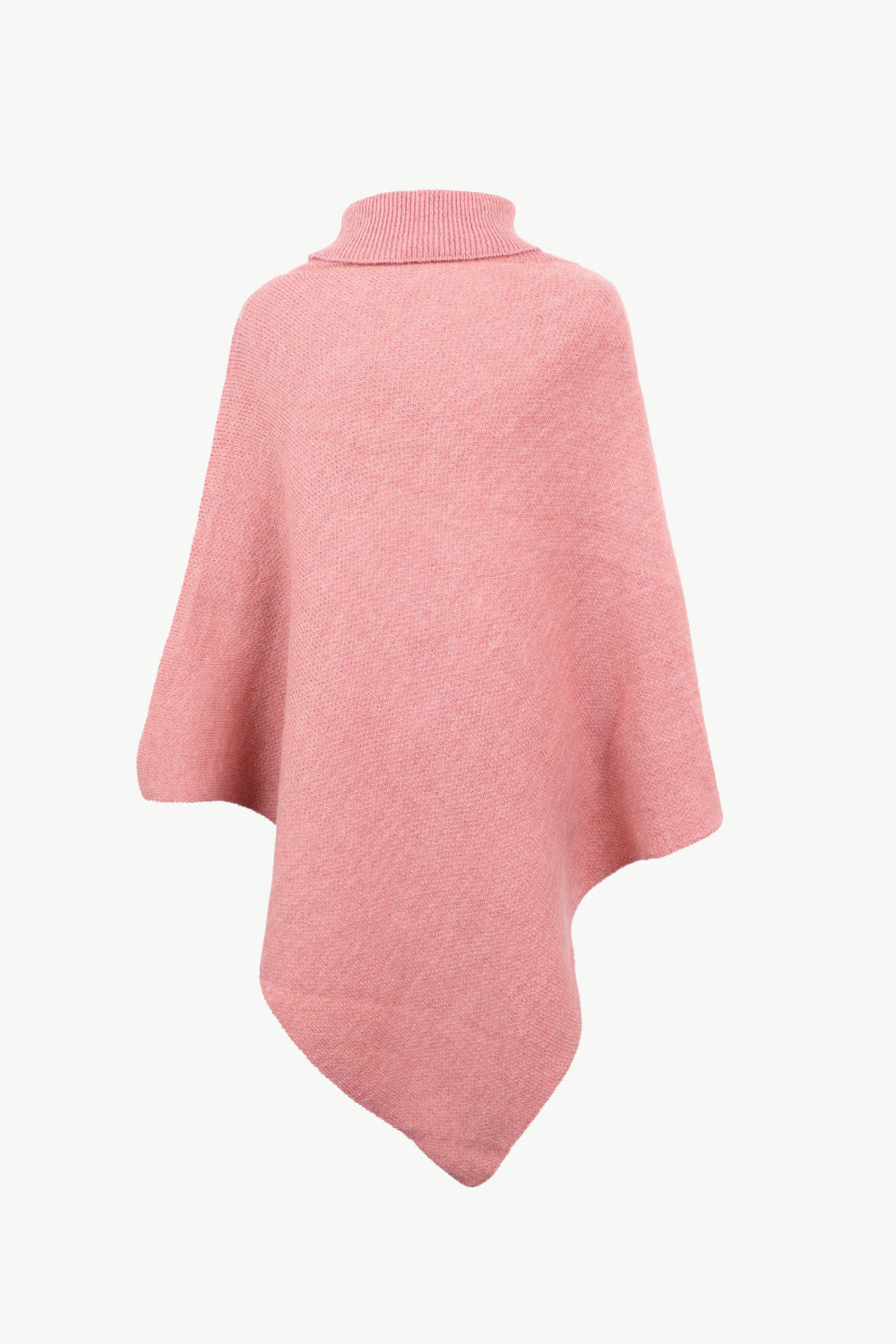 Button-detail turtleneck knit poncho in hot pink acrylic, a cozy fall layer.