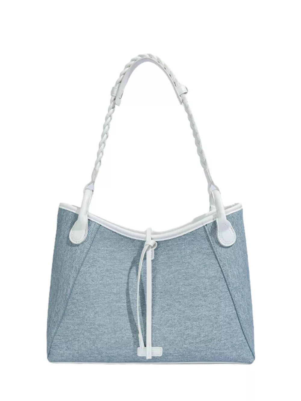 Casual Contrast Trim Shoulder Bag in Pastel Blue, fabric detail