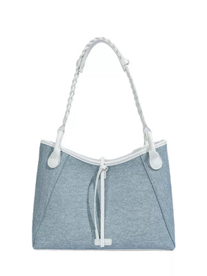 Casual Contrast Trim Shoulder Bag in Pastel Blue, fabric detail