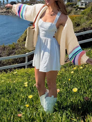 Chunky Knit Rainbow Sleeve Cardigan in Cream, front view