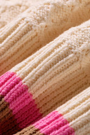 Striped Colorblock Drop Shoulder Sweater in Hot Pink, fit detail