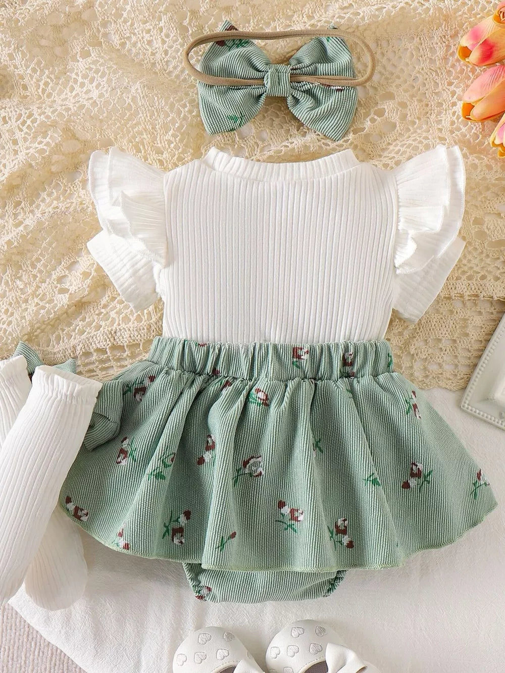 Children's Ribbed Knit Dress Set in Blue, fabric detail