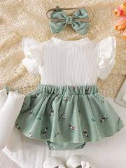 Children's Ribbed Knit Dress Set in Blue, fabric detail