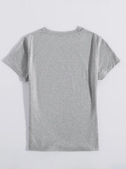 Light Gray marled t-shirt with short sleeves and a crew neck.