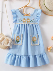 Children's Embroidered Ruffled Hem Dress, front view
