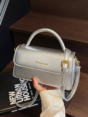 Top Handle Flap Mini Crossbody Bag in Silver, product detail