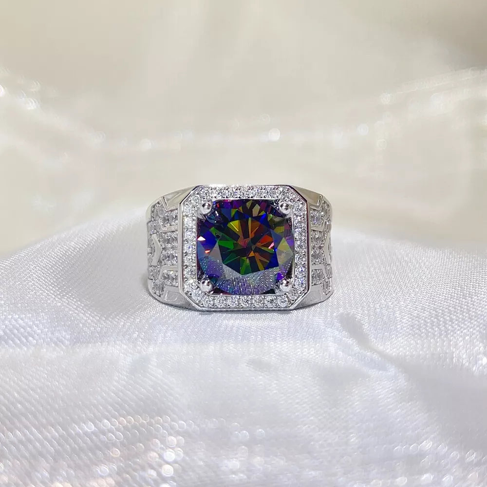 5 Carat Sterling Silver Geometric Solitaire Moissanite Ring, side view