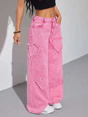 Heart Applique Wide-leg Jeans