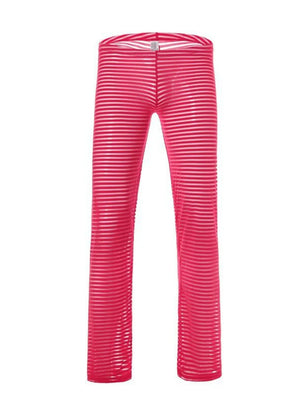 Strawberry sheer horizontal stripe flare trousers with a comfortable fit.