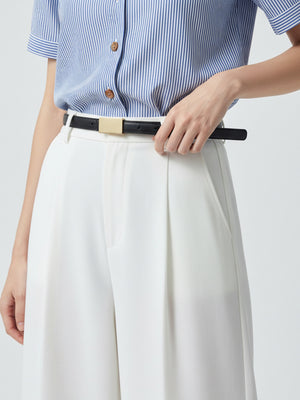 Black cowhide leather belt with gold buckle
